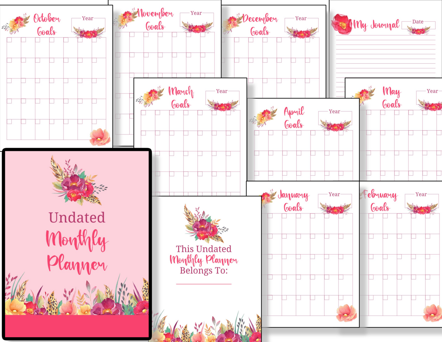 Floral Monthly Planner Undated