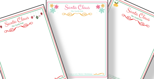 Three Santa Letterhead Printables from Organized 31 Shop on a white background.