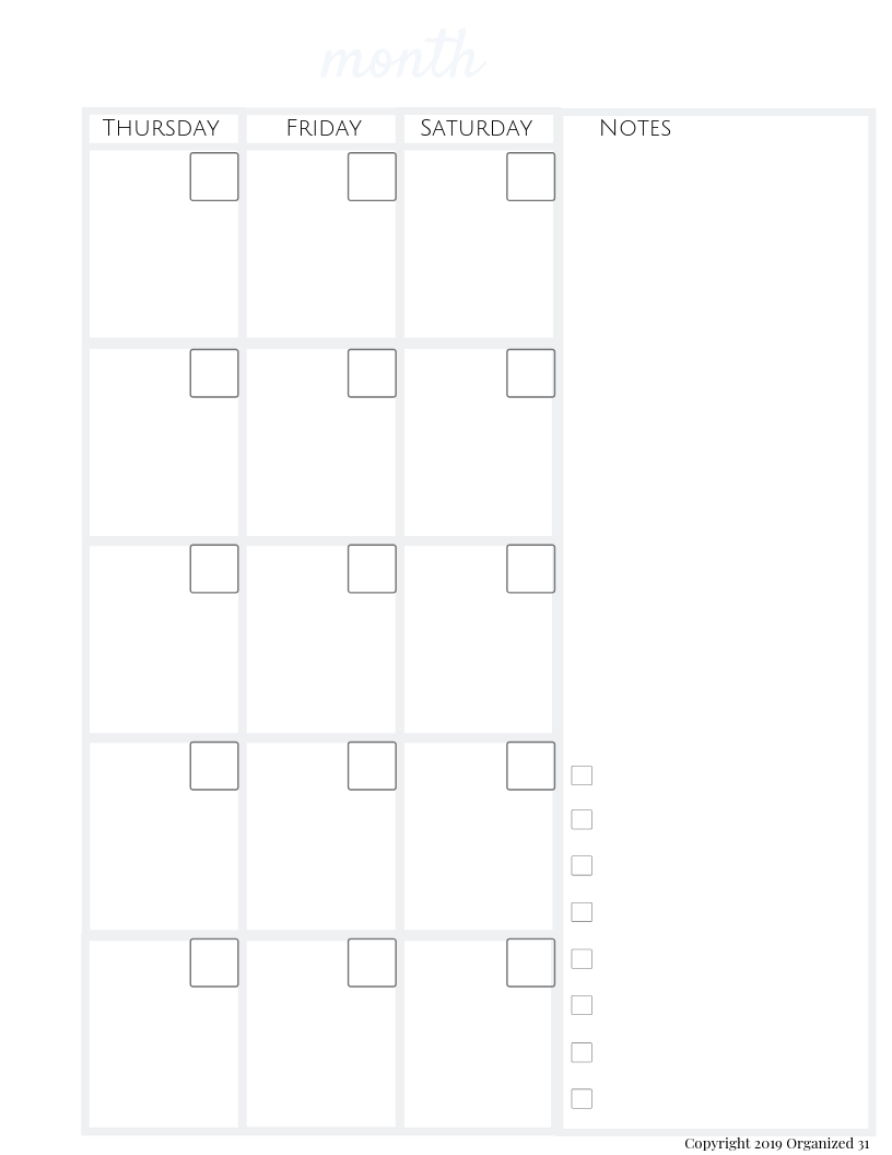 A preprinted monthly planner with Bullet Journal Templates Full-Page Undated from Organized 31 Shop.