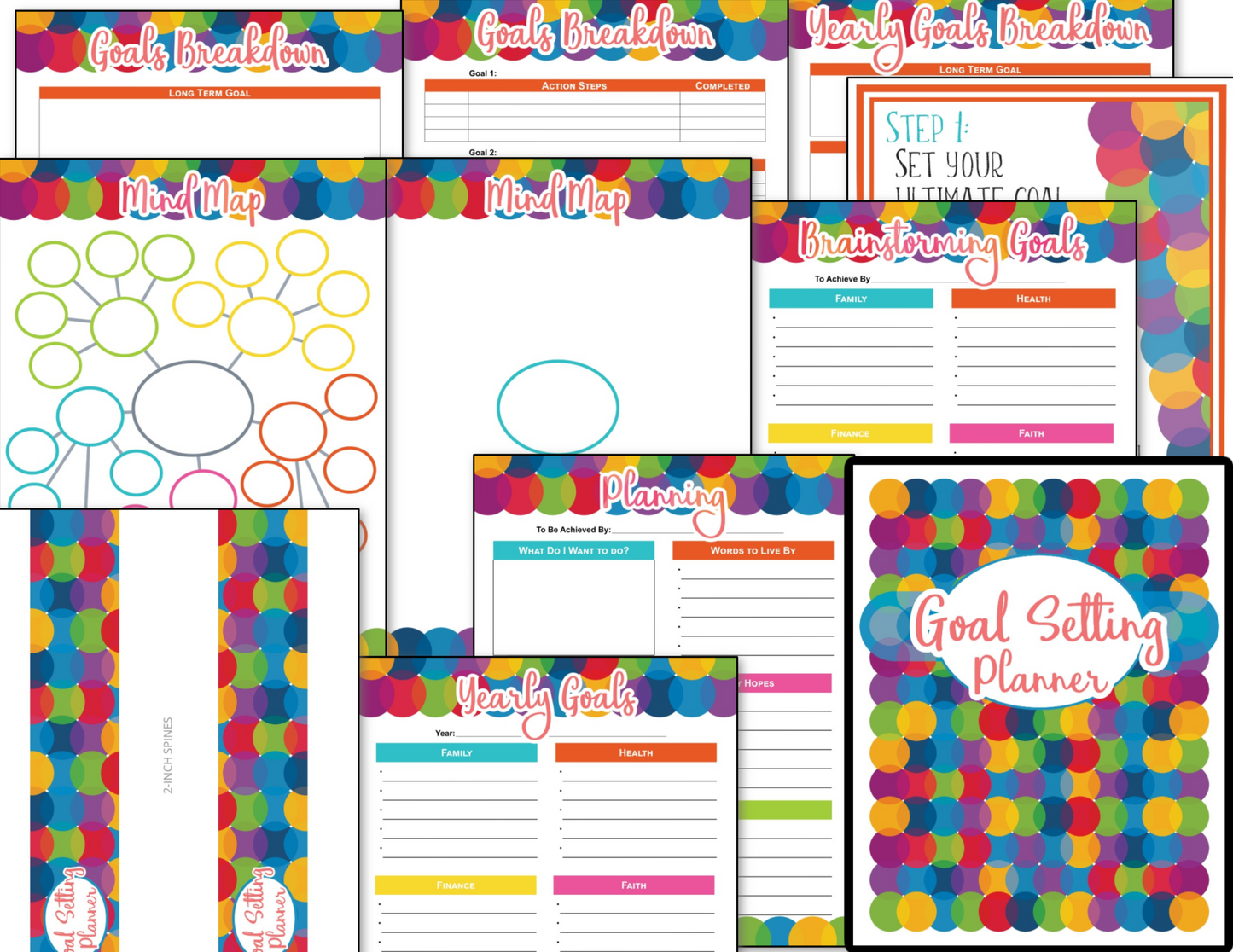 A set of Goal Setting Planners - Colorful Circles from Organized 31 Shop with the words good calling years.