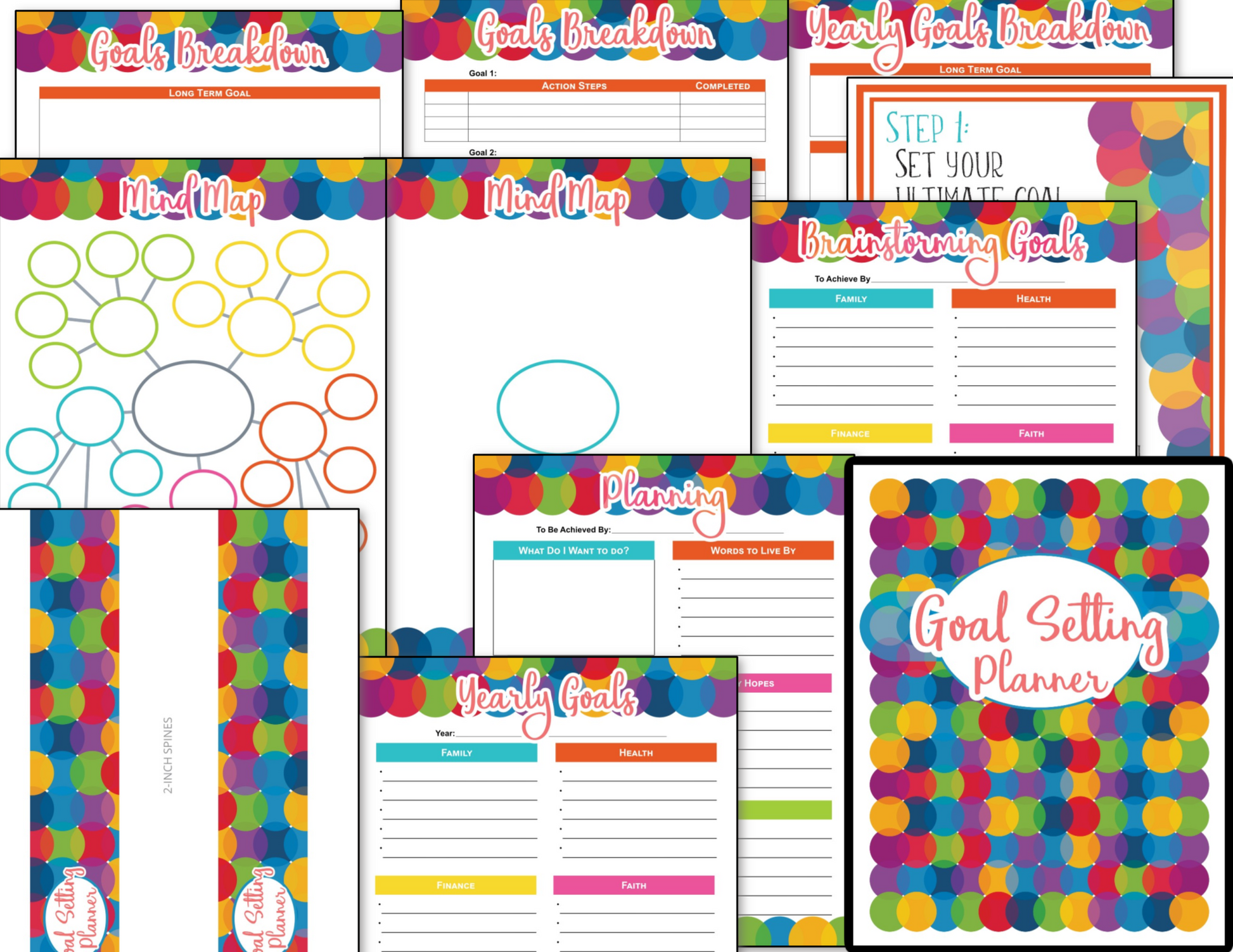 A set of Goal Setting Planners - Colorful Circles from Organized 31 Shop with the words good calling years.