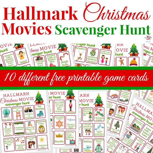 Organized 31 Shop's Hallmark Christmas Movie Scavenger Hunt printable game cards.