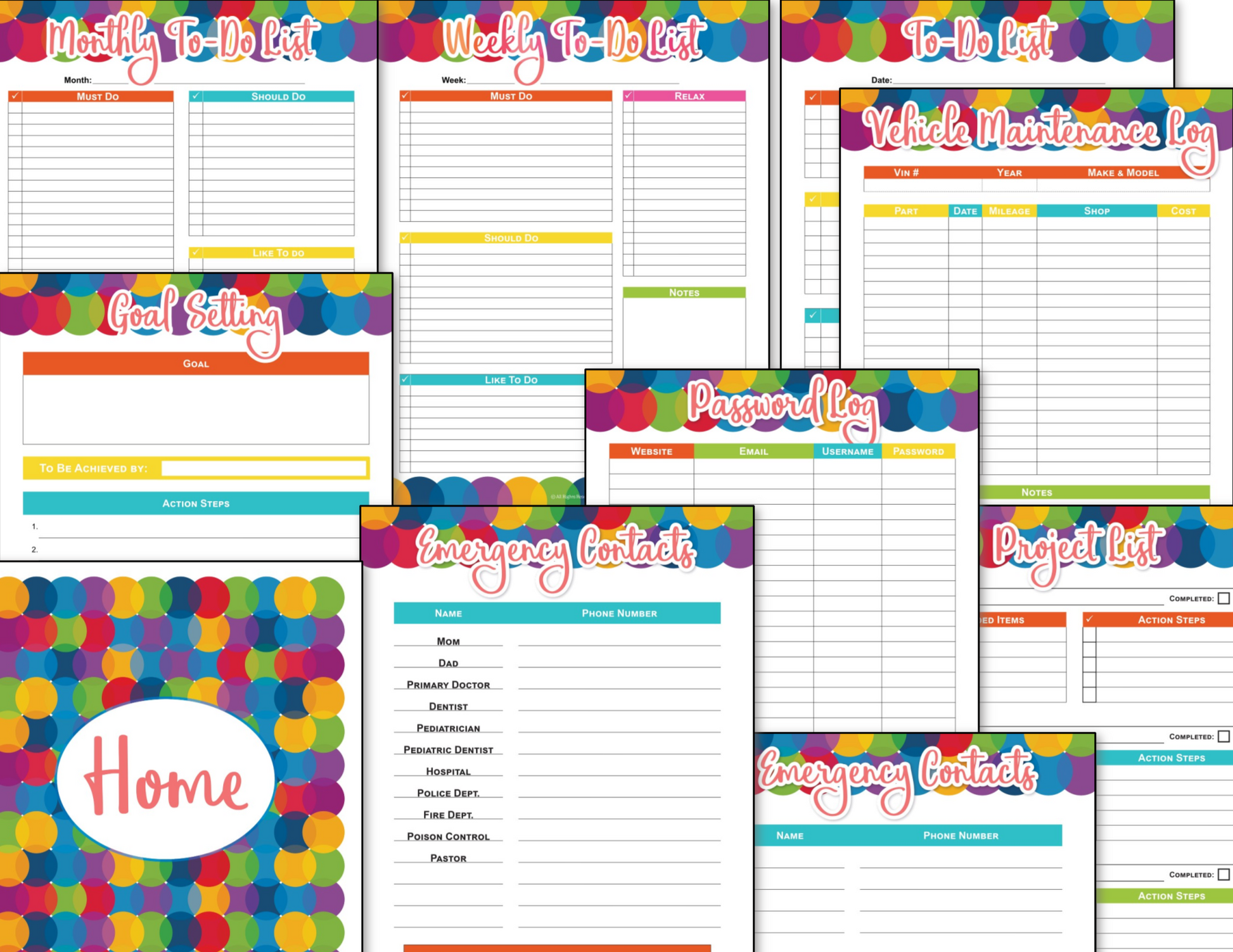 A set of Home Management Planners with polka dots from the Organized 31 Shop brand.