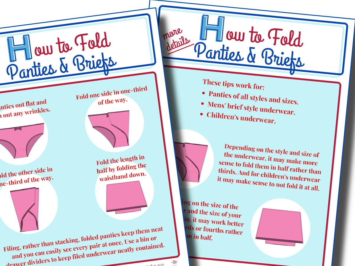 How to fold pants and tights for dresser organization using How to Fold Underwear from Organized 31 Shop.