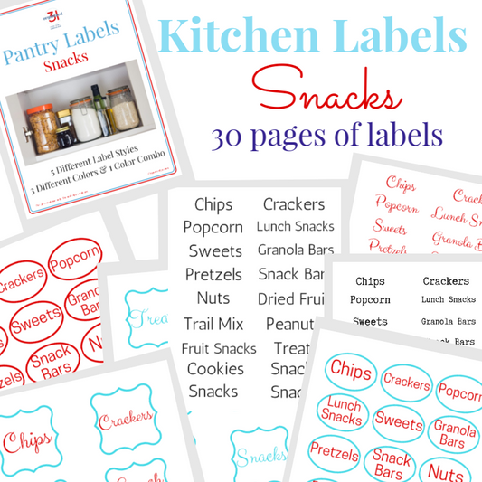 Free printable Kitchen Labels for Snacks by Organized 31 Shop.