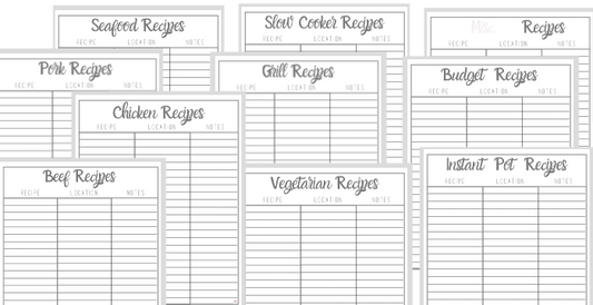 A set of Organized 31 Shop's Meal Planning List Worksheet with dinner recipes and a white background.