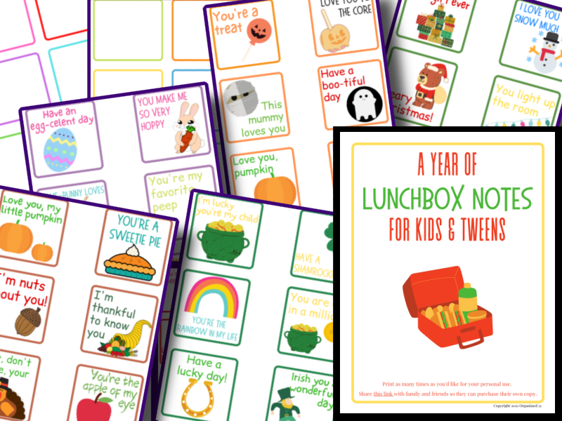 A set of Organized 31 Shop Lunch Box Notes Bundle for kids and friends.