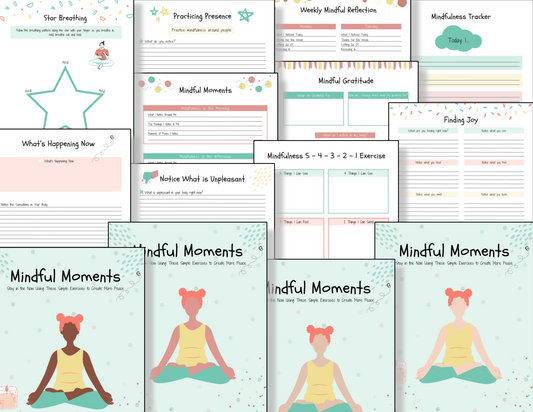 A set of Mindful Moments Workbooks with the word 'world moments' on them, perfect for mindfulness enthusiasts and those seeking a relaxing workbook experience from Organized 31 Shop.