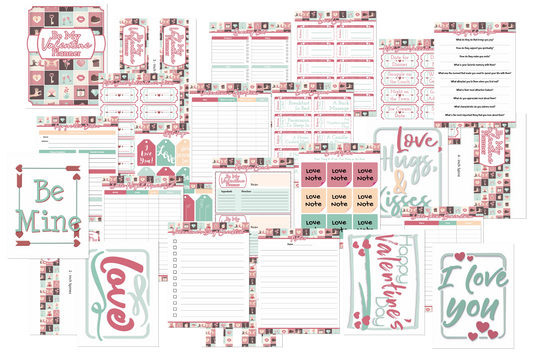 Organized 31 Shop offers a Valentine's Planner with digital printables, including cards, to-do lists, and notes. Adorned in pink, green, and red with heart and arrow designs, it's ideal for organizing or as charming wall art.