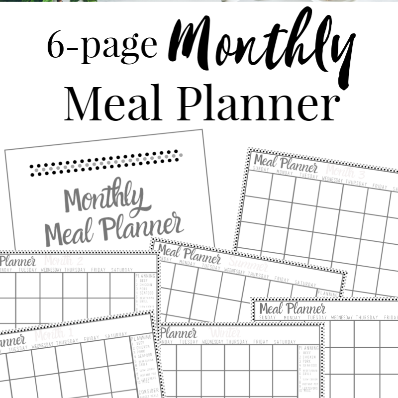 6 page Organized 31 Shop Monthly Meal Planner printable.