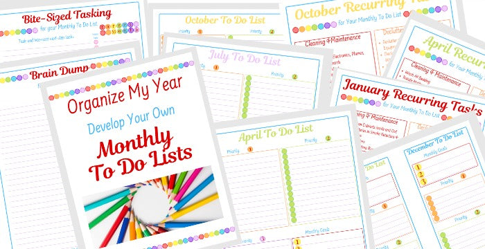 A set of Organize My Year – Monthly To Do List Set with the words "calendar" and "planner," designed to help organize my year, from Organized 31 Shop.