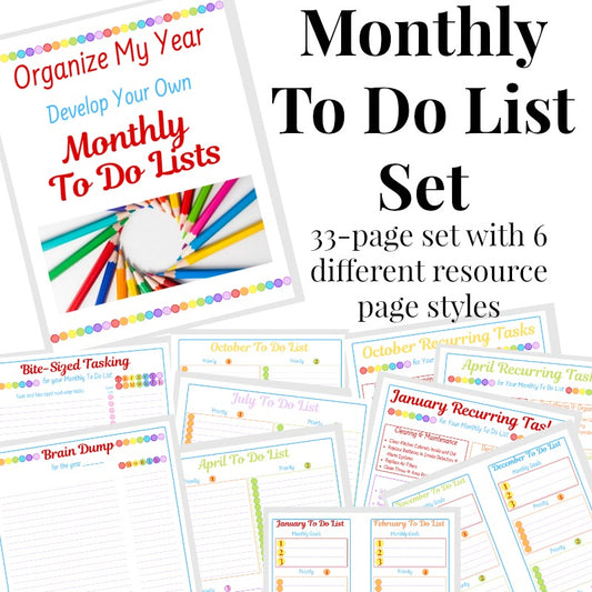 An Organize My Year – Monthly To Do List Set with a calendar from the Organized 31 Shop to help you organize your month and stay on track.