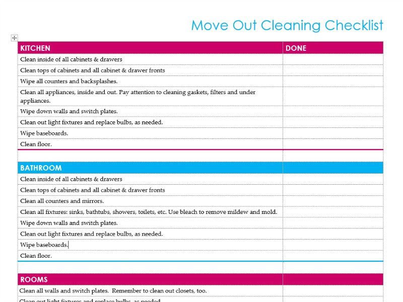Rental Move Out Cleaning Checklist