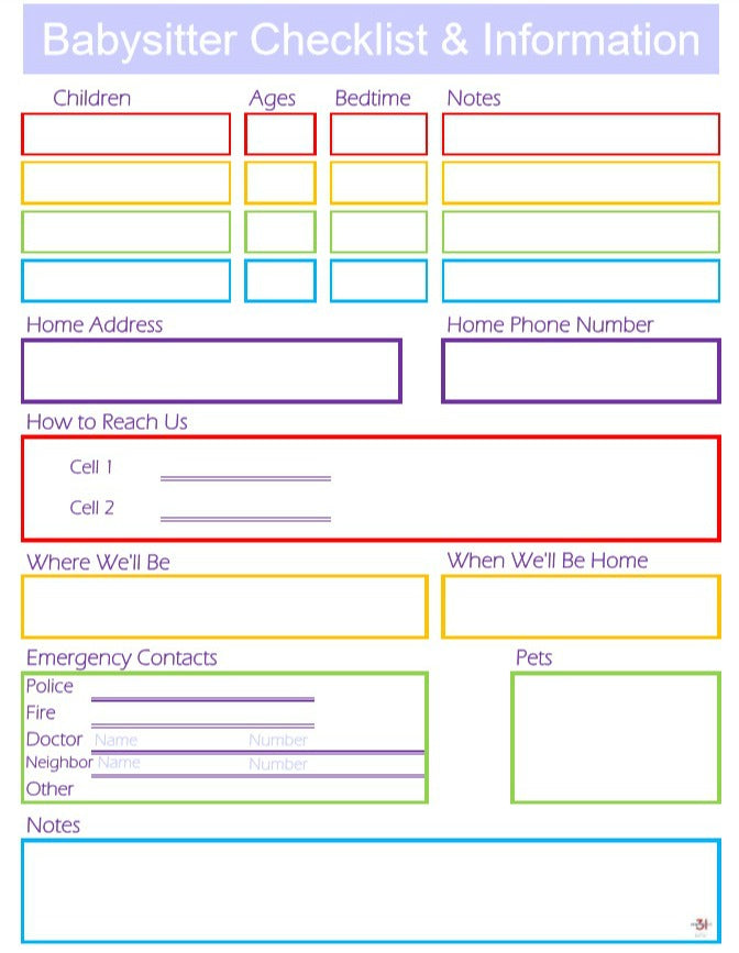 Organized 31 Shop's Babysitter Checklists – Set of 3 Editable & Printable and information.