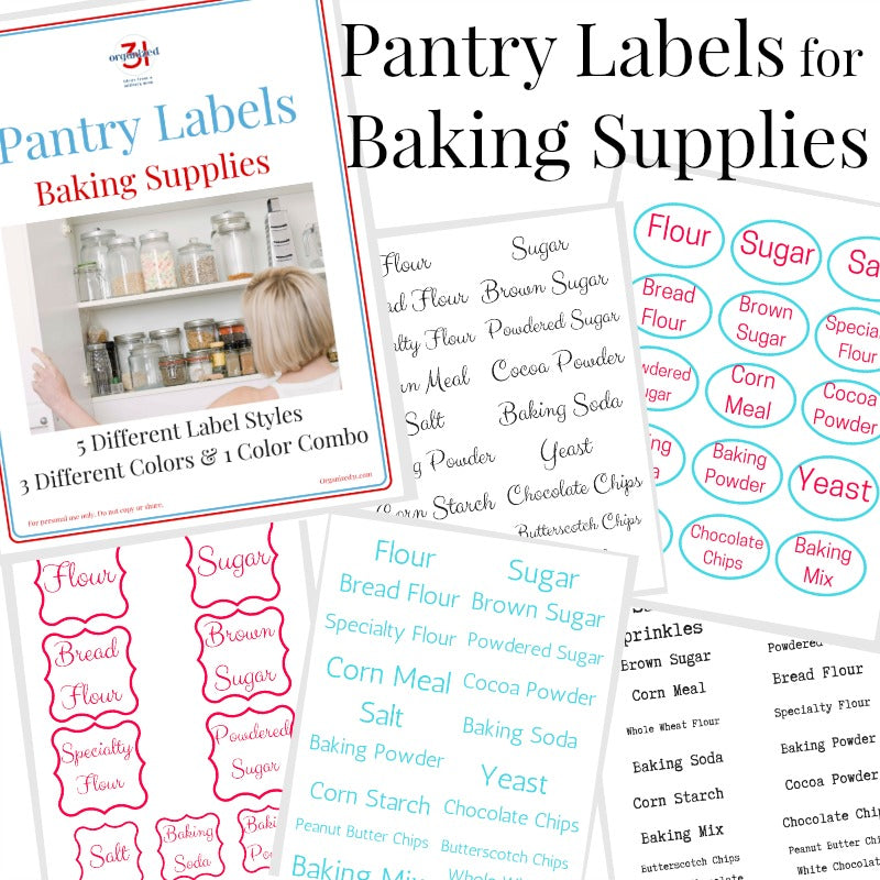 Kitchen organization with Organized 31 Shop's Pantry Labels – Baking Supplies.
