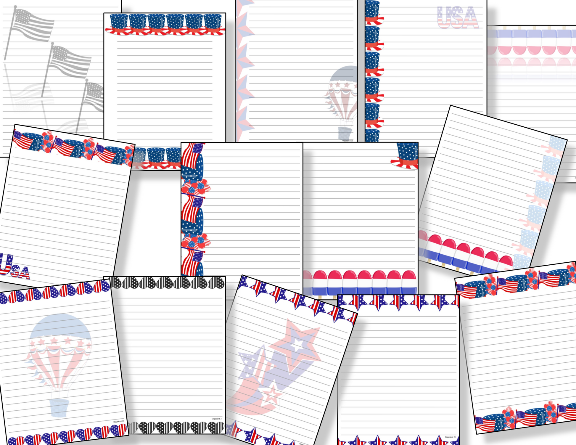 4th of July Patriotic Stationery notepads from the Organized 31 Shop.