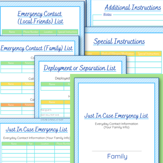 Assorted Personal Emergency Contact List templates for families from Organized 31 Shop.