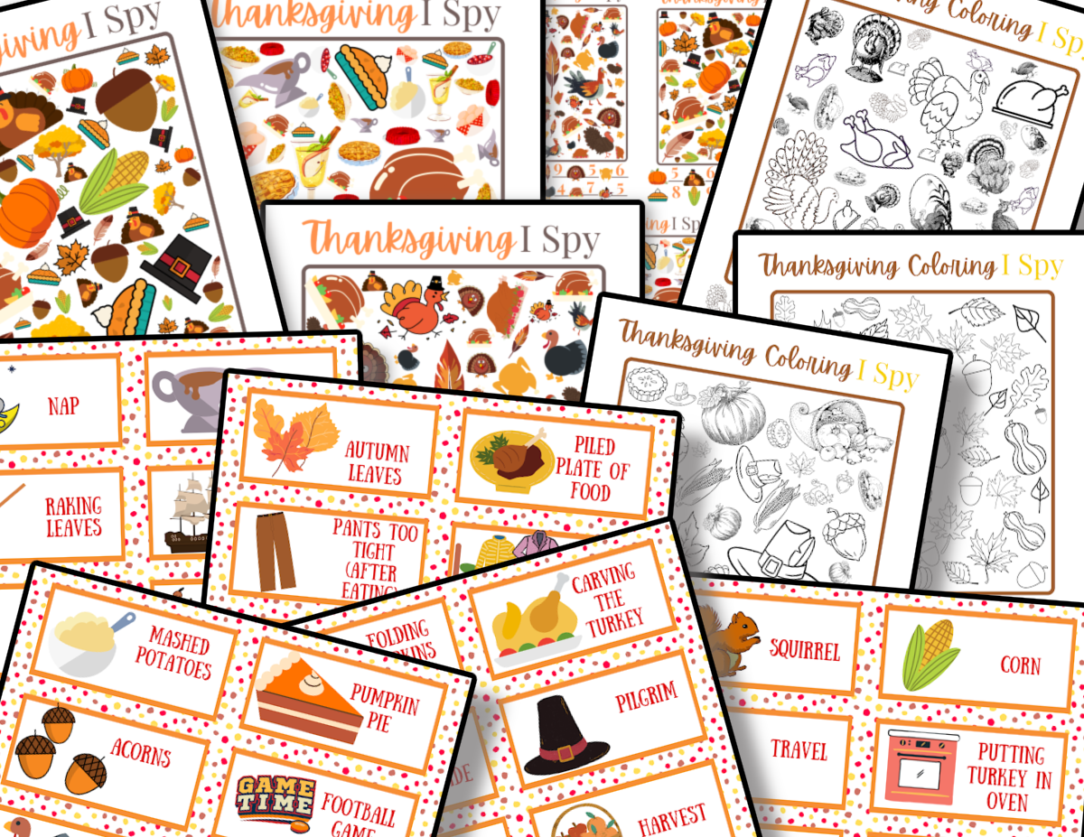 A collection of Organized 31 Shop's Thanksgiving Fun Printables Bundle, including bingo cards and coloring pages.