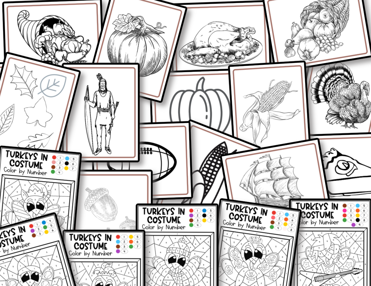 Printable Thanksgiving coloring pages for kids from the Thanksgiving Fun Printables Bundle by Organized 31 Shop.