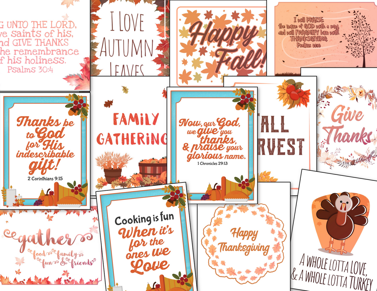 A collection of free printable Thanksgiving cards, including the Thanksgiving Planner Blue + Bonus from Organized 31 Shop.