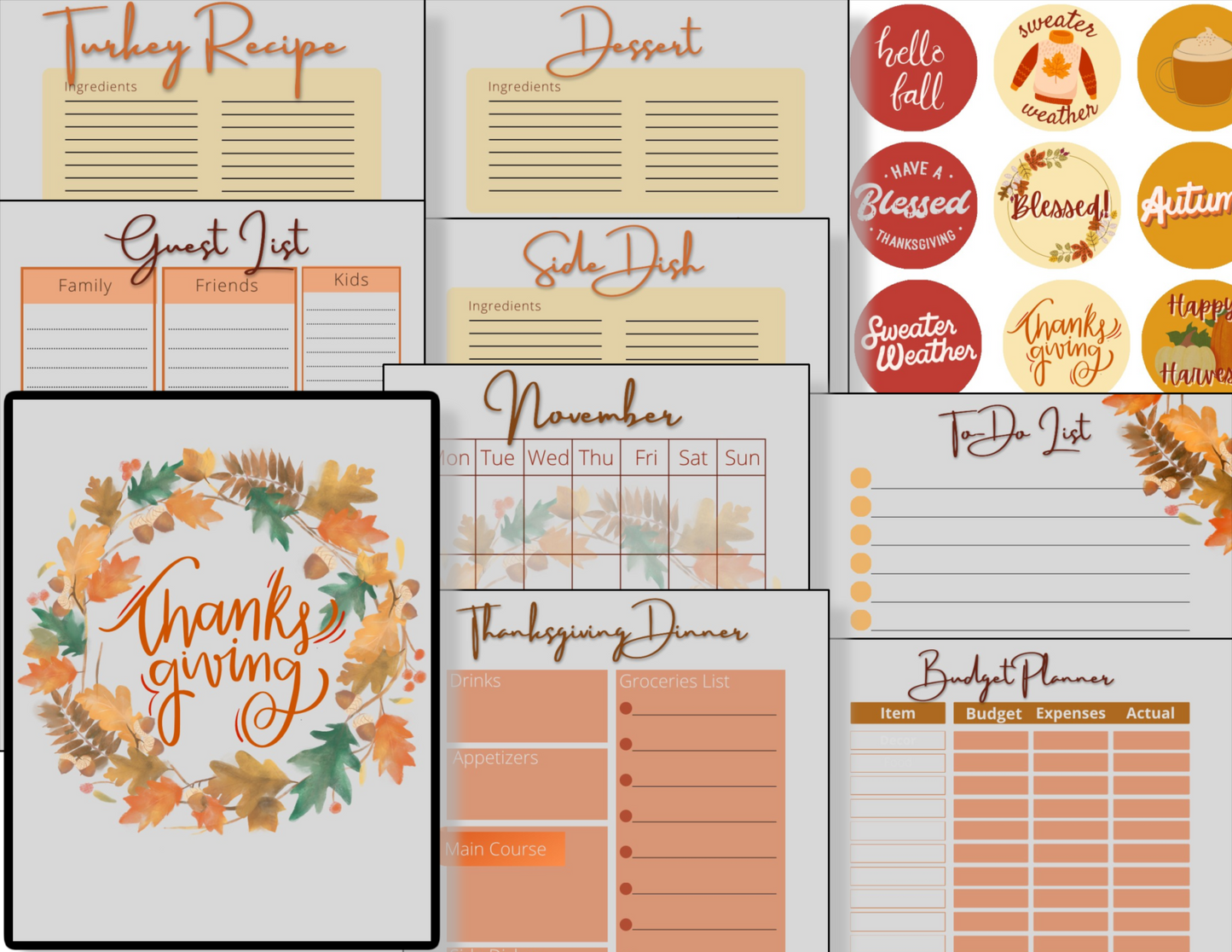 Thanksgiving Planner Wreath Themed printables are a convenient digital product available in PDF format from the Organized 31 Shop.