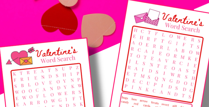 Valentine's Word Search printable for learning from Organized 31 Shop.