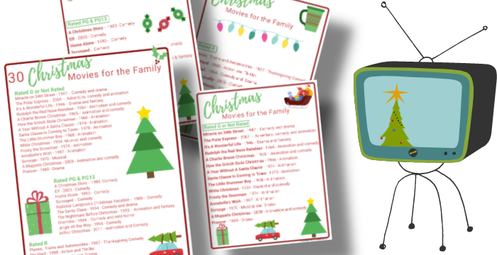 Get into the holiday spirit with our printable Christmas cards featuring a festive TV and Christmas tree. Share these cards with your loved ones as you enjoy Best Family Christmas Movies together. Sign up for our free Organized 31 Shop.