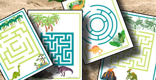 Free Organized 31 Shop Dinosaur Printable Mazes for kids.