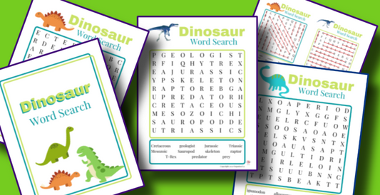 Printable Dinosaur Word Search cards from Organized 31 Shop.